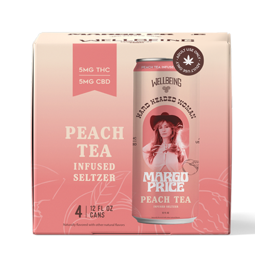 Margo Price x WellBeing 5mg THC + 5mg CBD Peach Tea Infused Seltzer